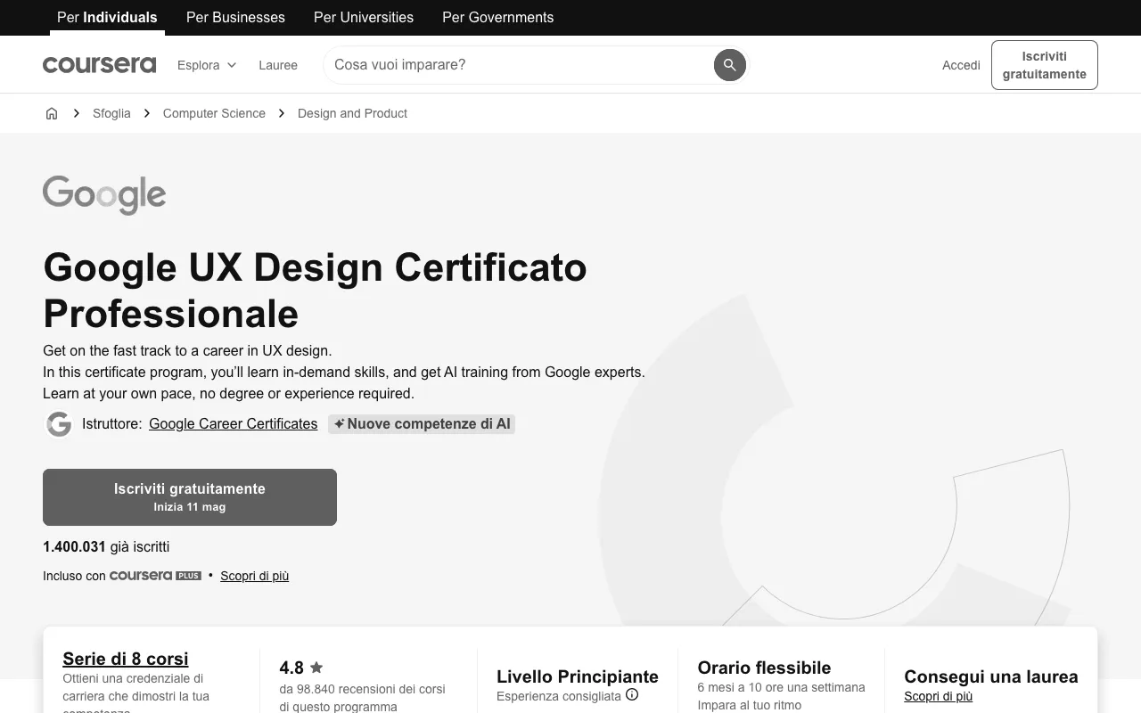 Anteprima di Google UX Design Professional, corso sulla UX