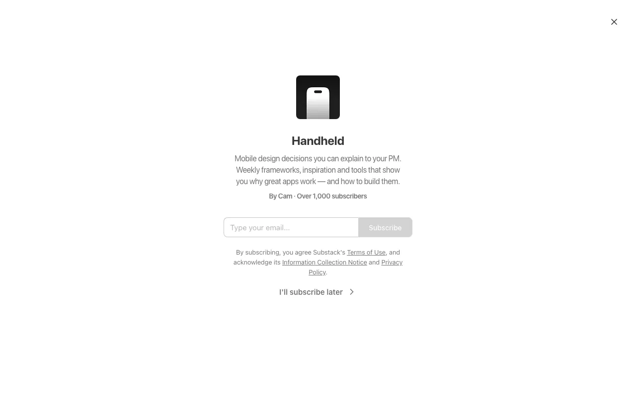 Anteprima di Handheld, raccolta di esempi di mobile app