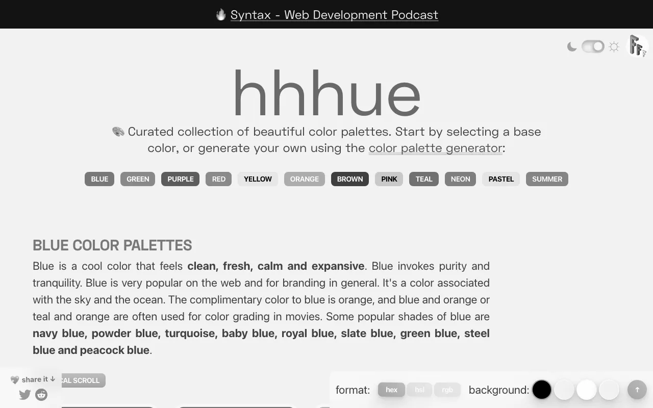 Anteprima di HHHUE, raccolta di palette colore