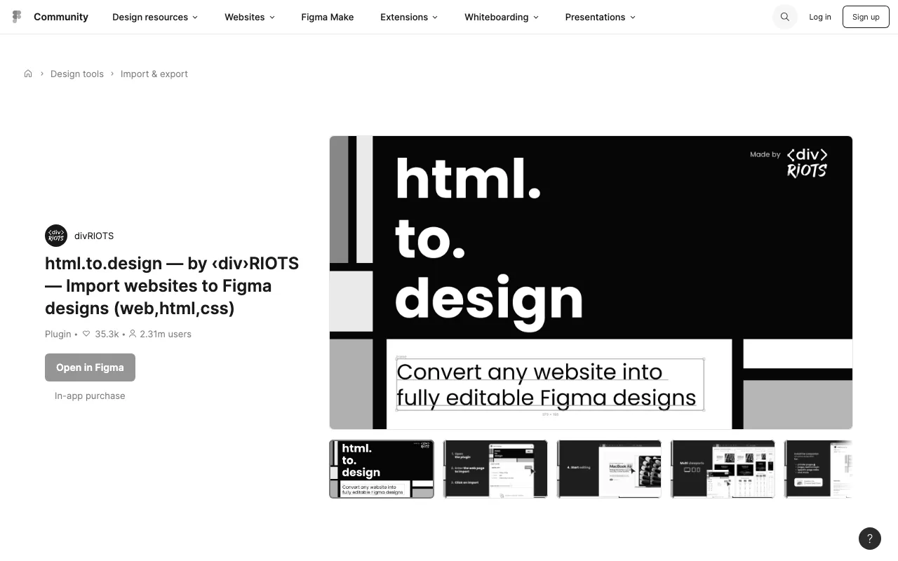 Anteprima di HTML to Design, plugin Figma