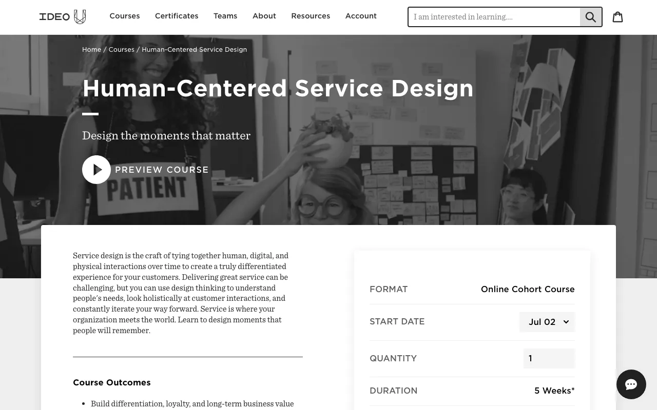 Anteprima di IDEO Human Centered Service design, corsi sulla UX