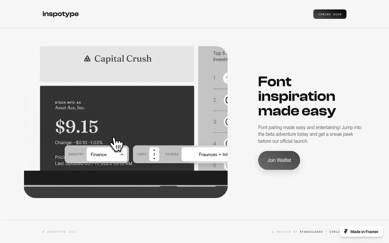 Anteprima di Inspotype, tool per font pairing semplificato