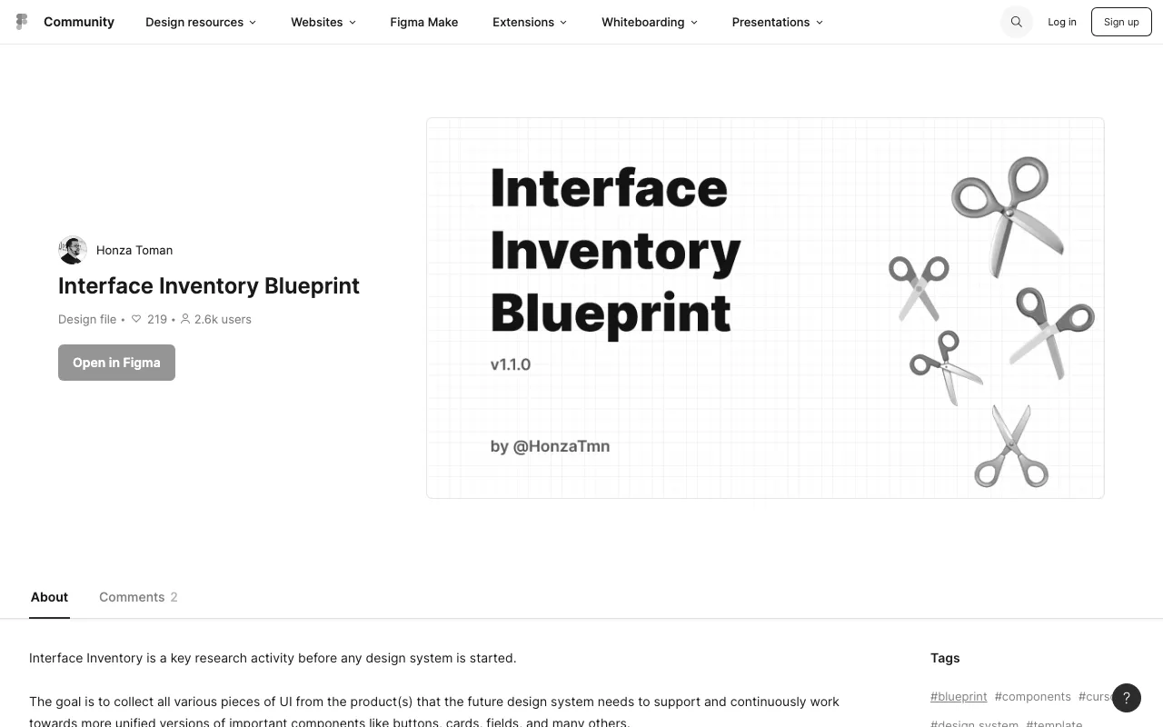 Anteprima di Interface Inventory Blueprint, plugin Figma