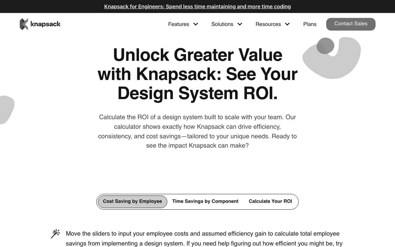 Anteprima di Knapsack, calcolatore di ROI della UX