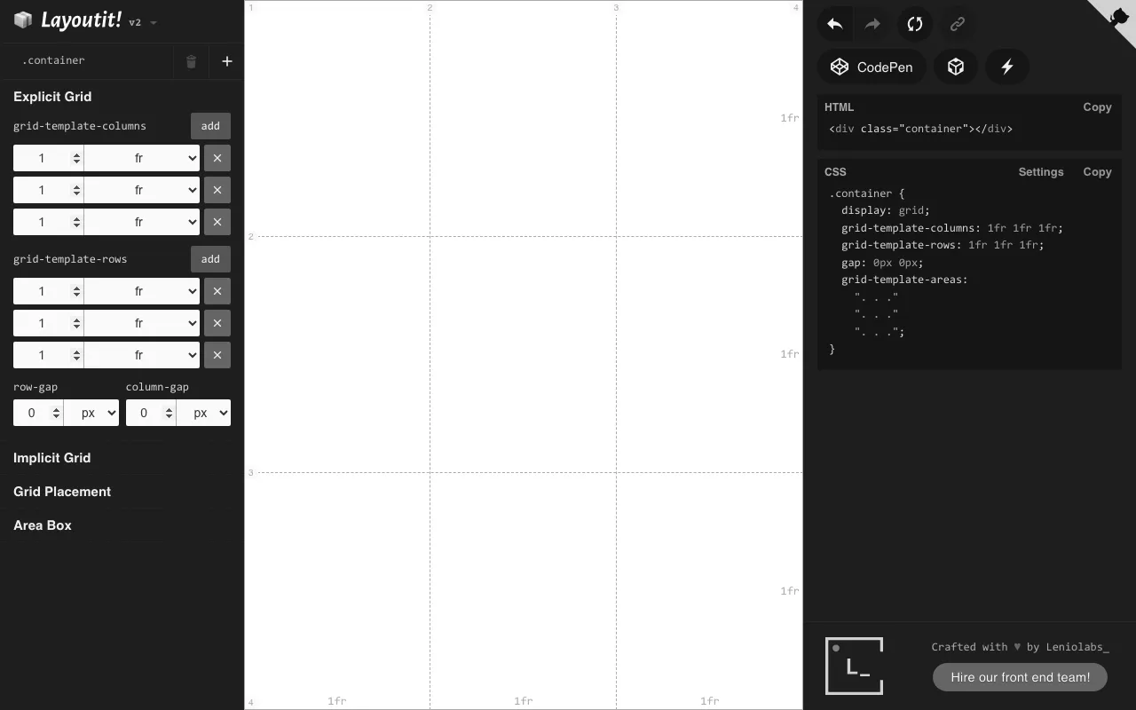 Anteprima di Layoutit, tool per creare griglie CSS