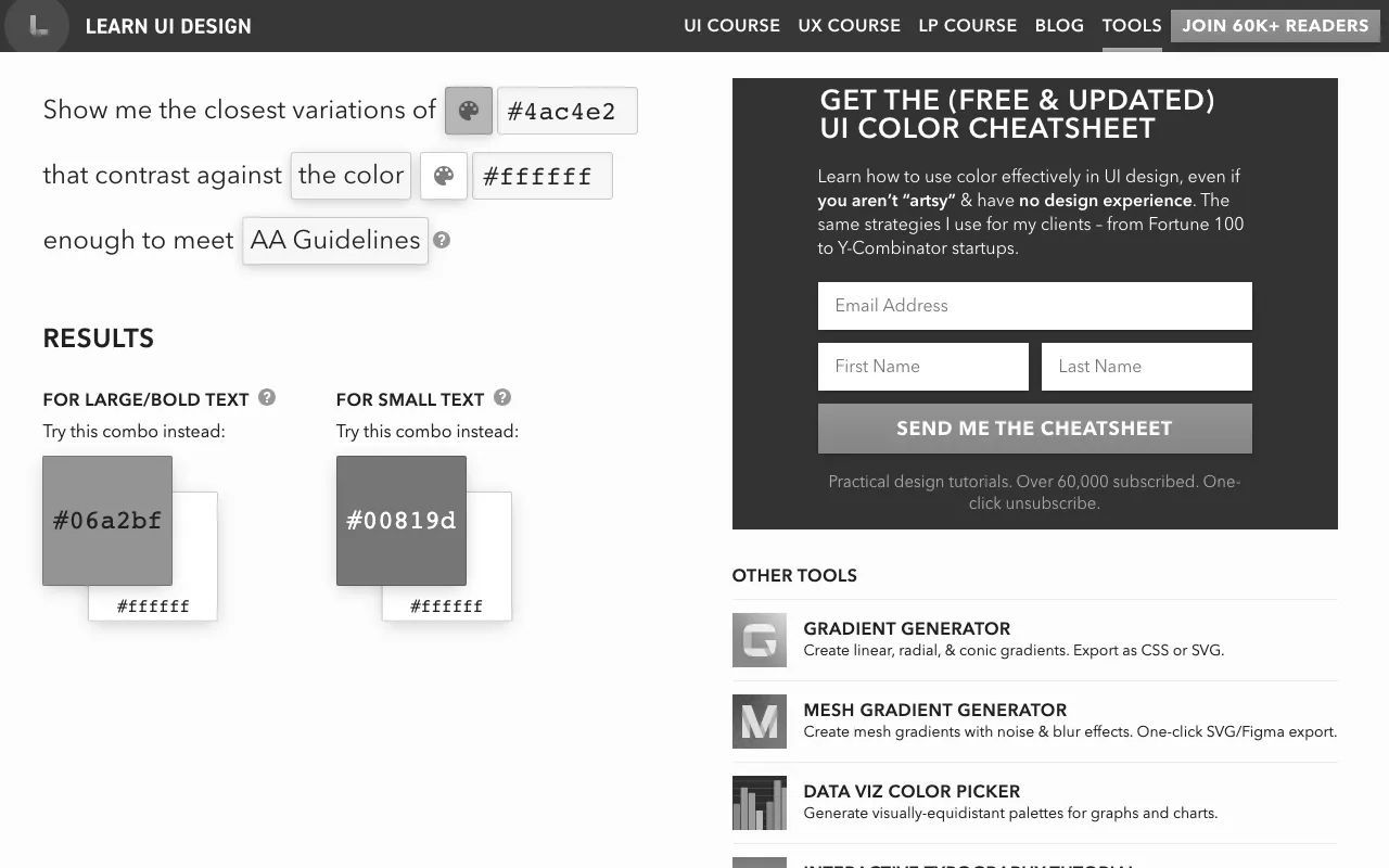 Anteprima di Learnui, tool per creare palette accessibili