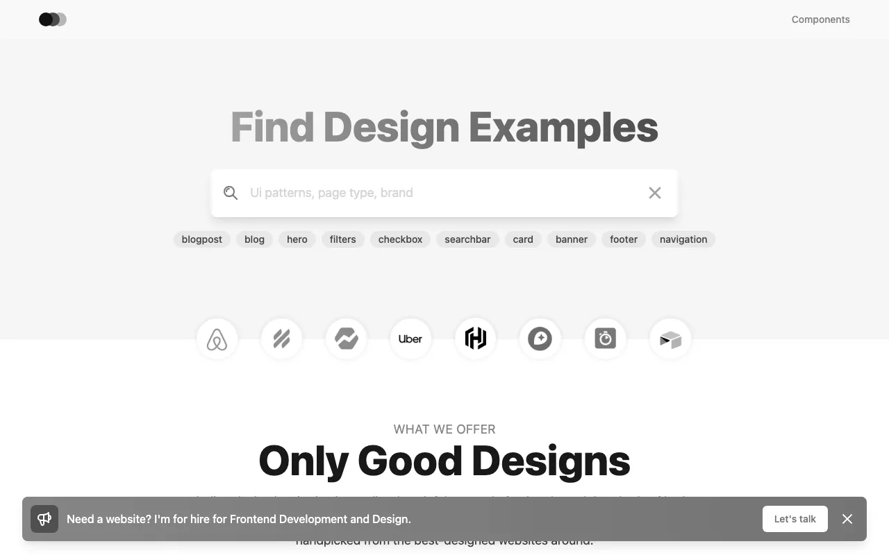 Anteprima di Lookup, raccolta di UI e esempi di design