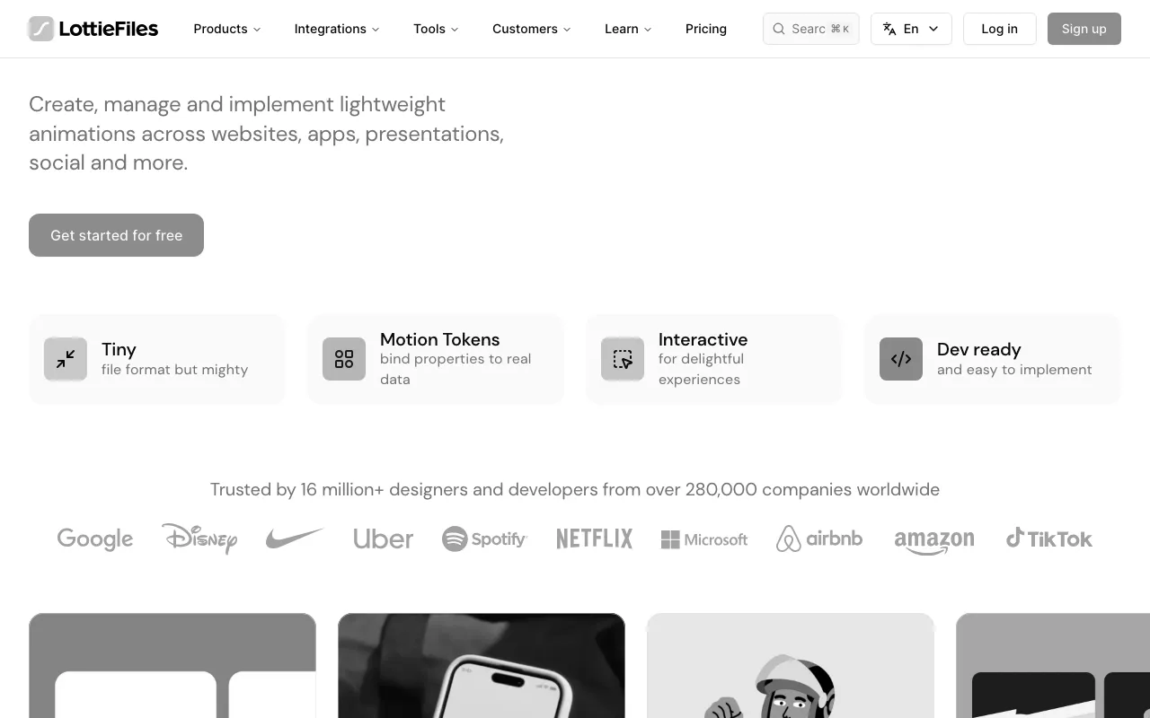 Anteprima di Lottie, raccolta di animazioni