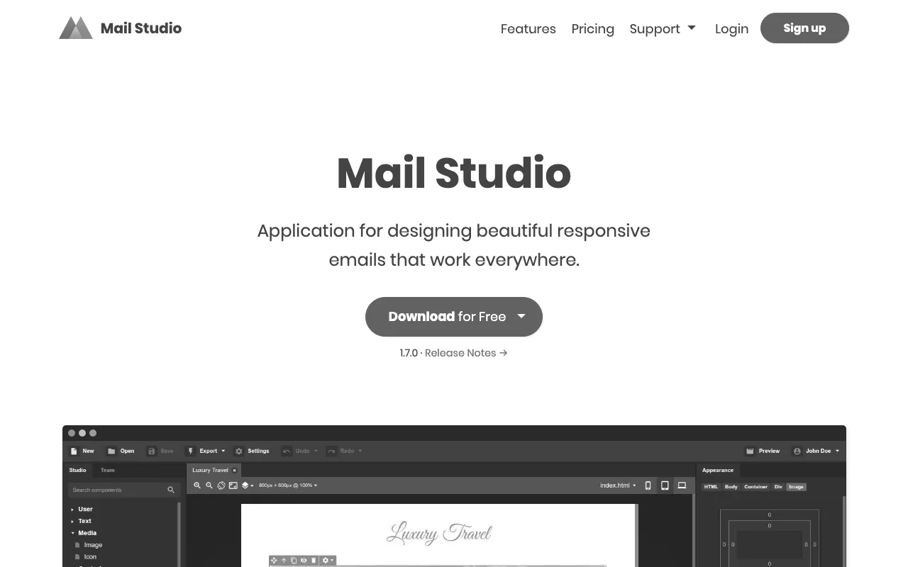 Anteprima di Mail Studio, tool per progettare email