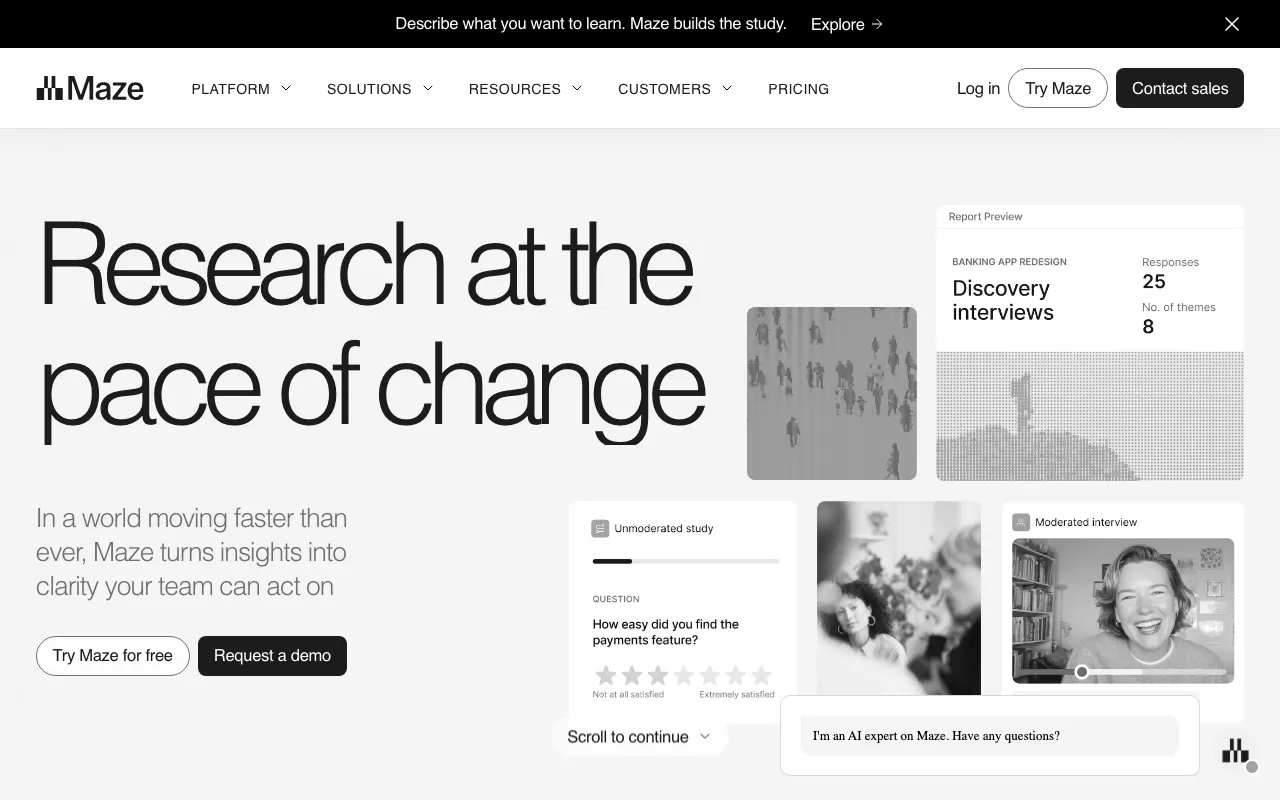 Anteprima di Maze, tool per effettuare ricerca e usability testing
