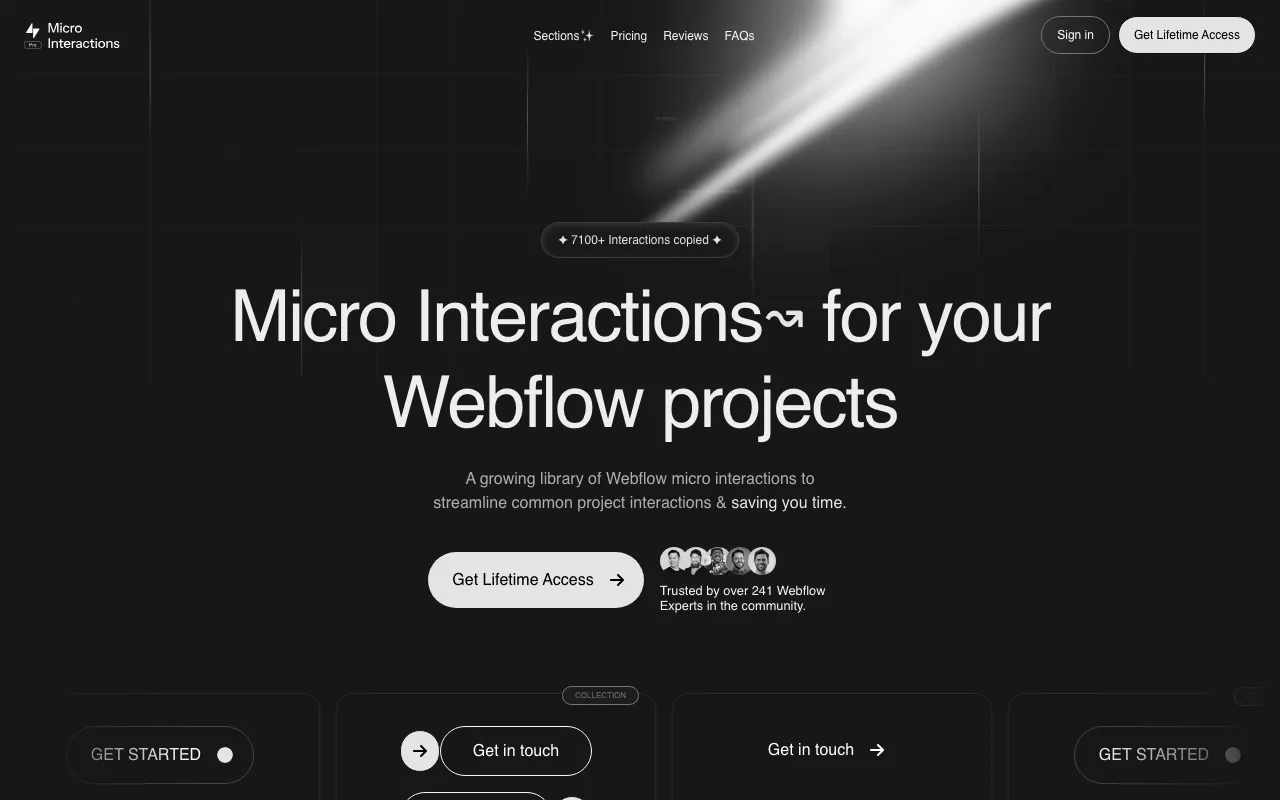 Anteprima di Micro Interactions, libreria di micro interazioni Webflow