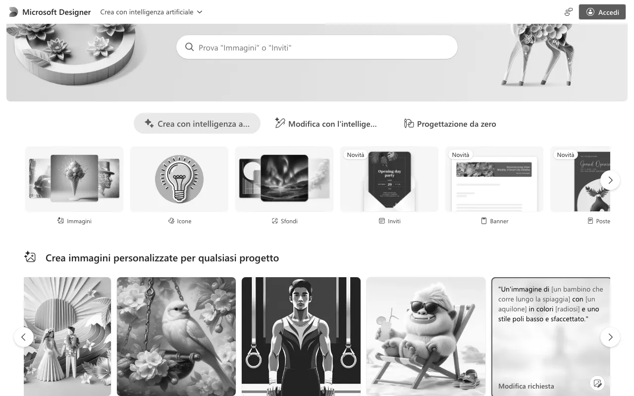 Anteprima di Microsoft Designer, grafiche tramite AI
