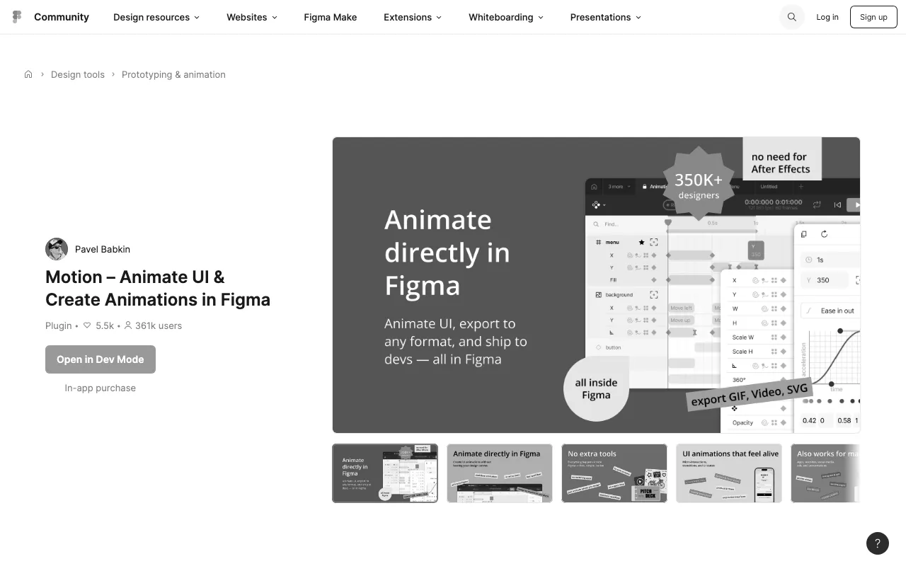 Anteprima di Motion, plugin Figma