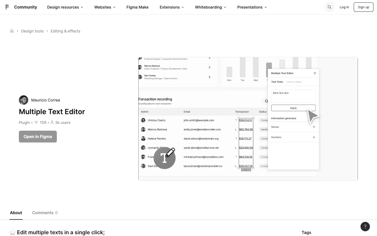 Anteprima di Multiple Text Editor, plugin Figma