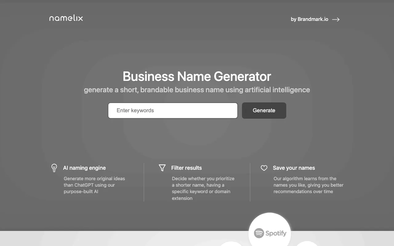 Anteprima di Namelix, tool per naming con AI