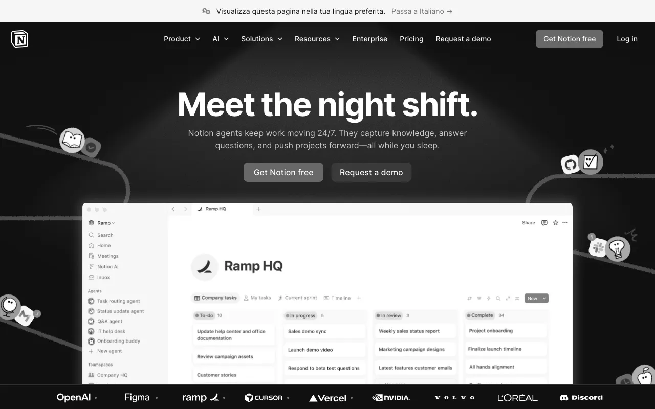 Anteprima di Notion, strumento di gestione contenuti