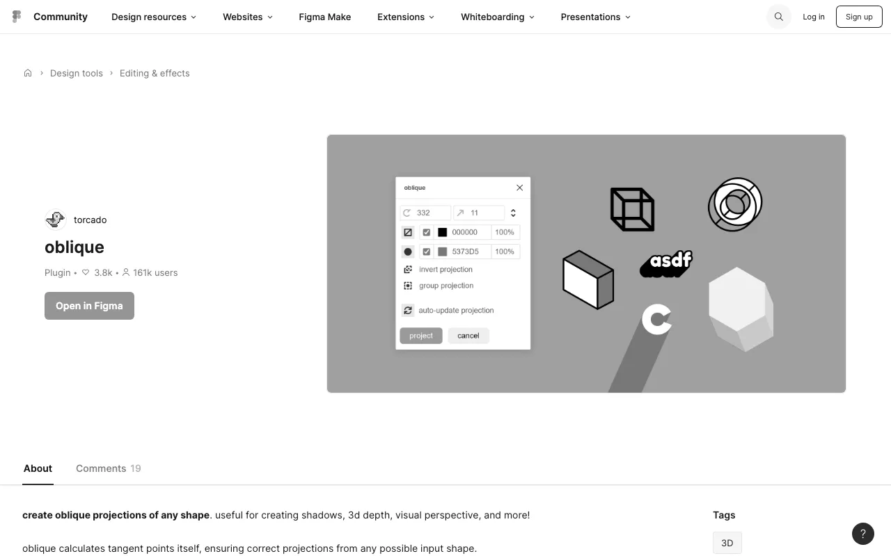 Anteprima di Oblique, plugin Figma