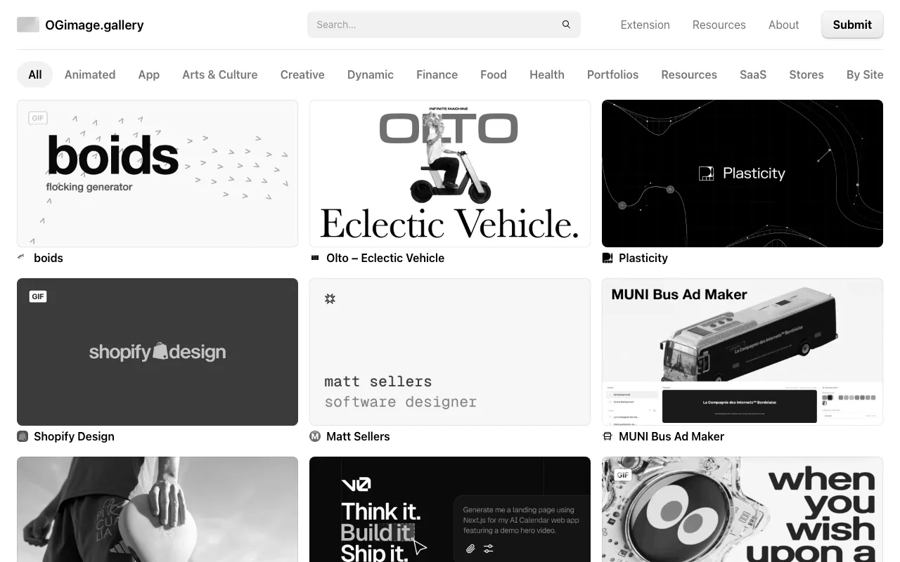 Anteprima di OGImage gallery, raccolta di screenshot di prodotti web