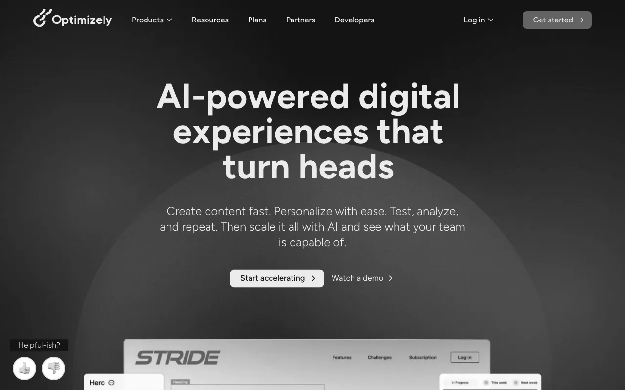Anteprima di Optimizely, tool di A/B testing e research