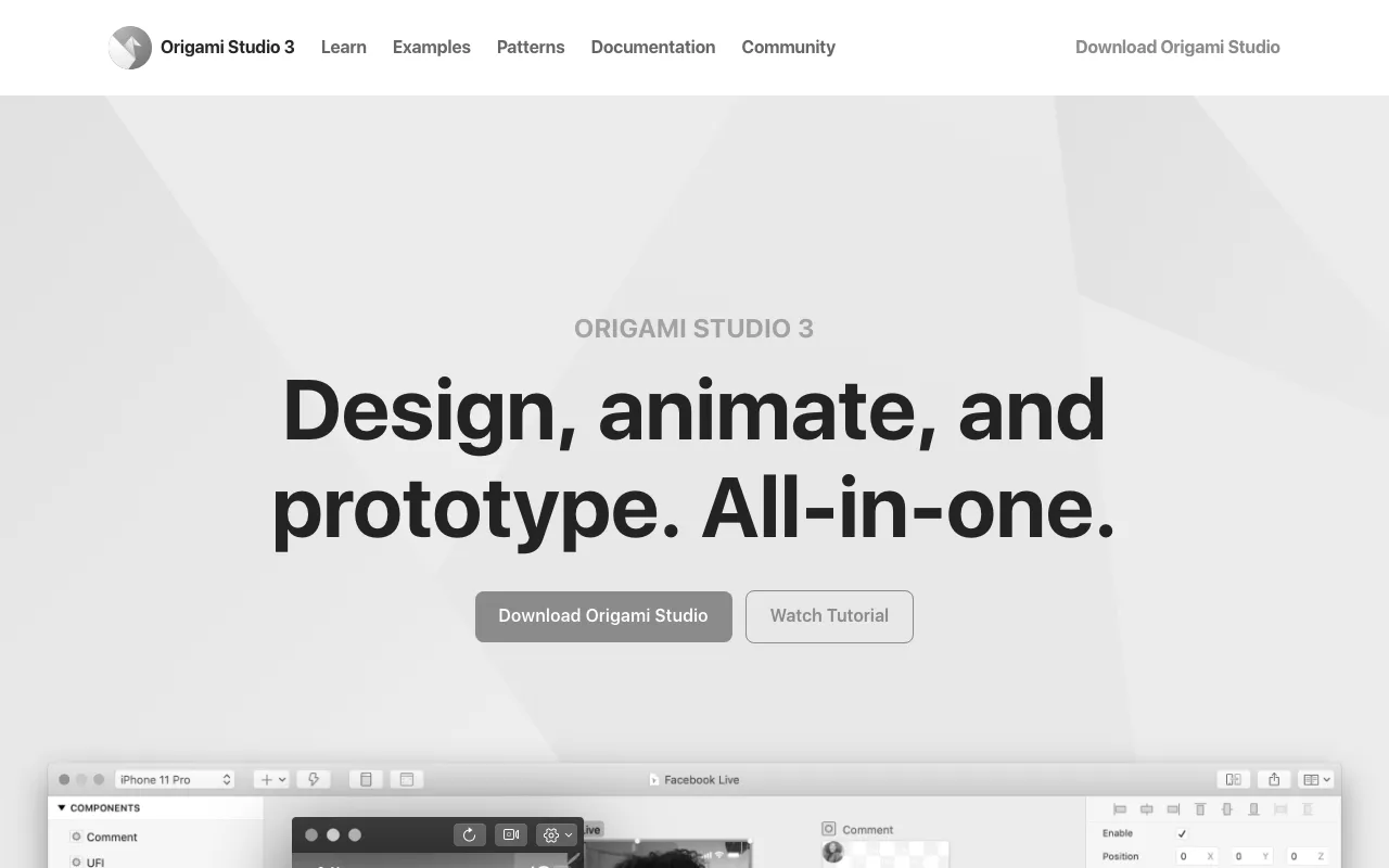 Anteprima di Origami, tool di animazione e prototipazione (Facebook)