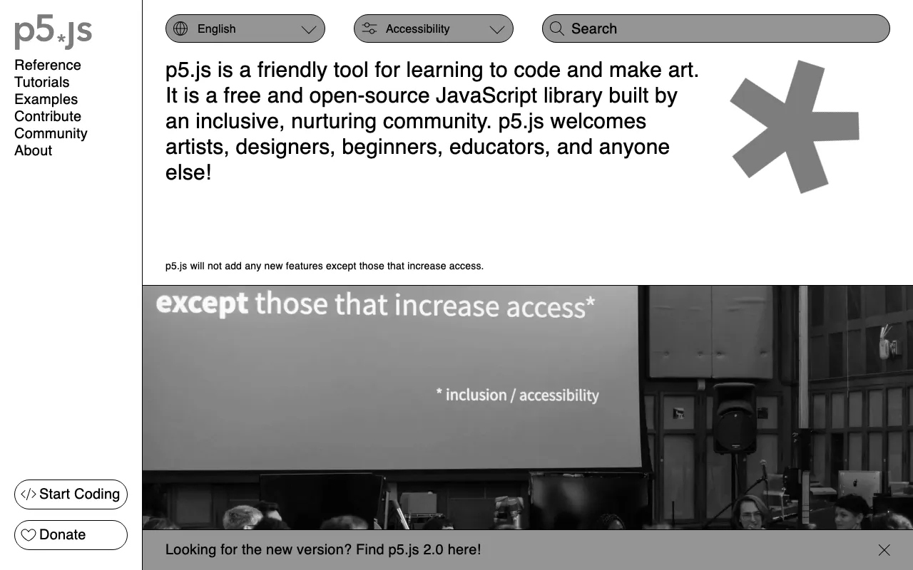 Anteprima di p5js.org, libreria JS per coding creativo