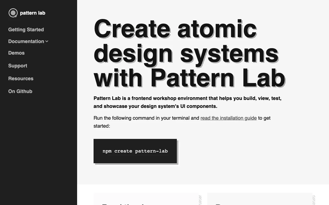 Anteprima di PatternLab, tool per creare documentazione di un design system