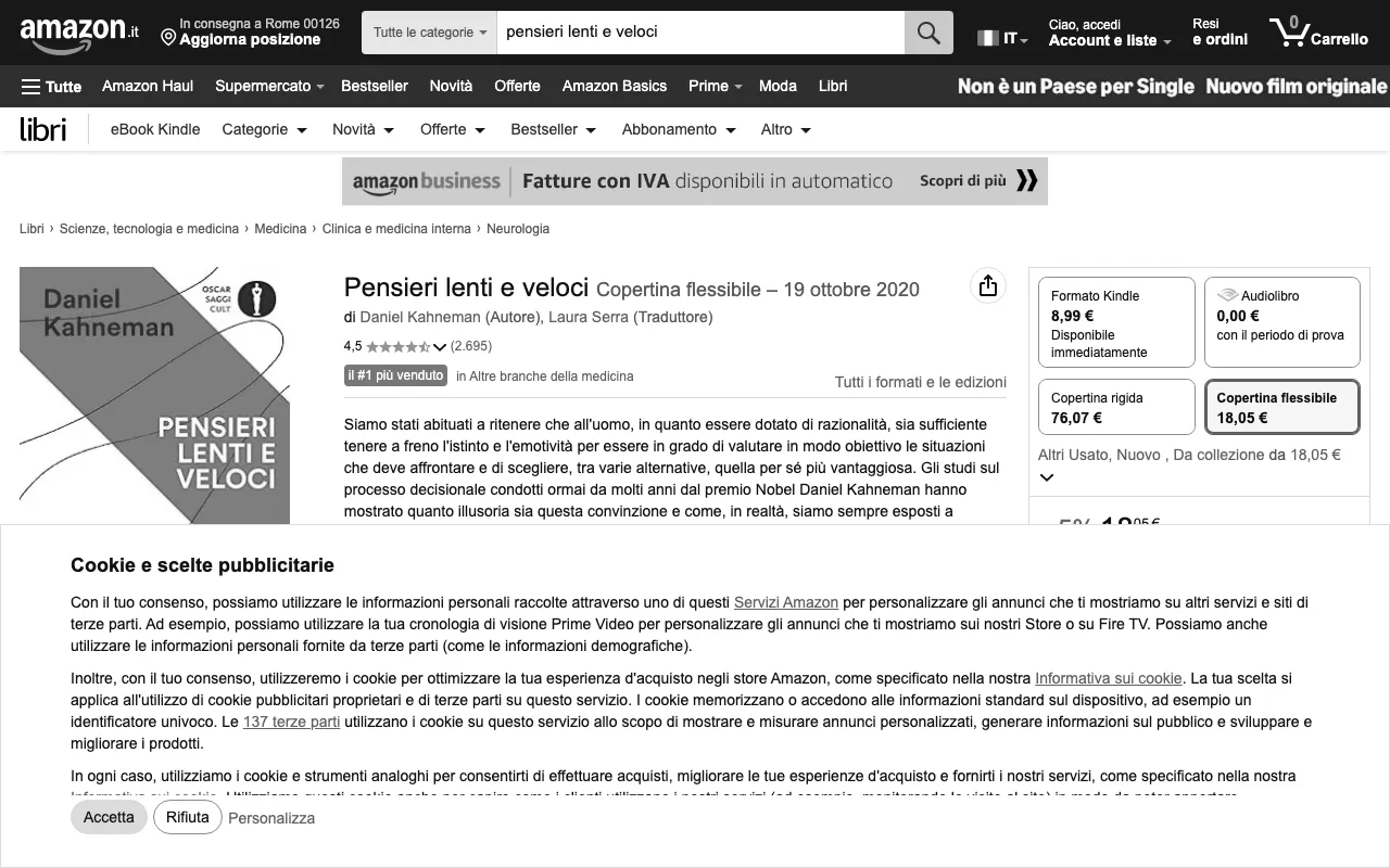 Anteprima di Pensieri lenti e veloci, libro di Daniel Kahneman