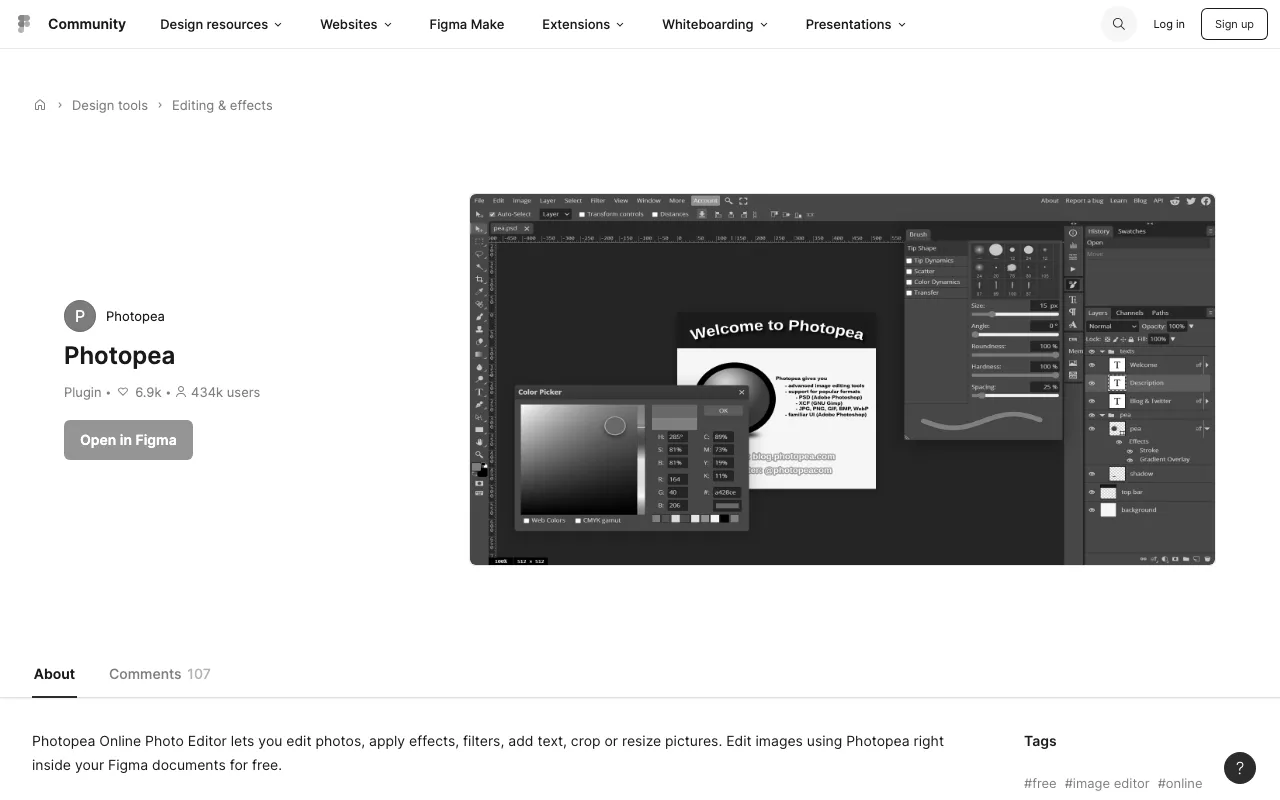 Anteprima di Photopea, plugin Figma