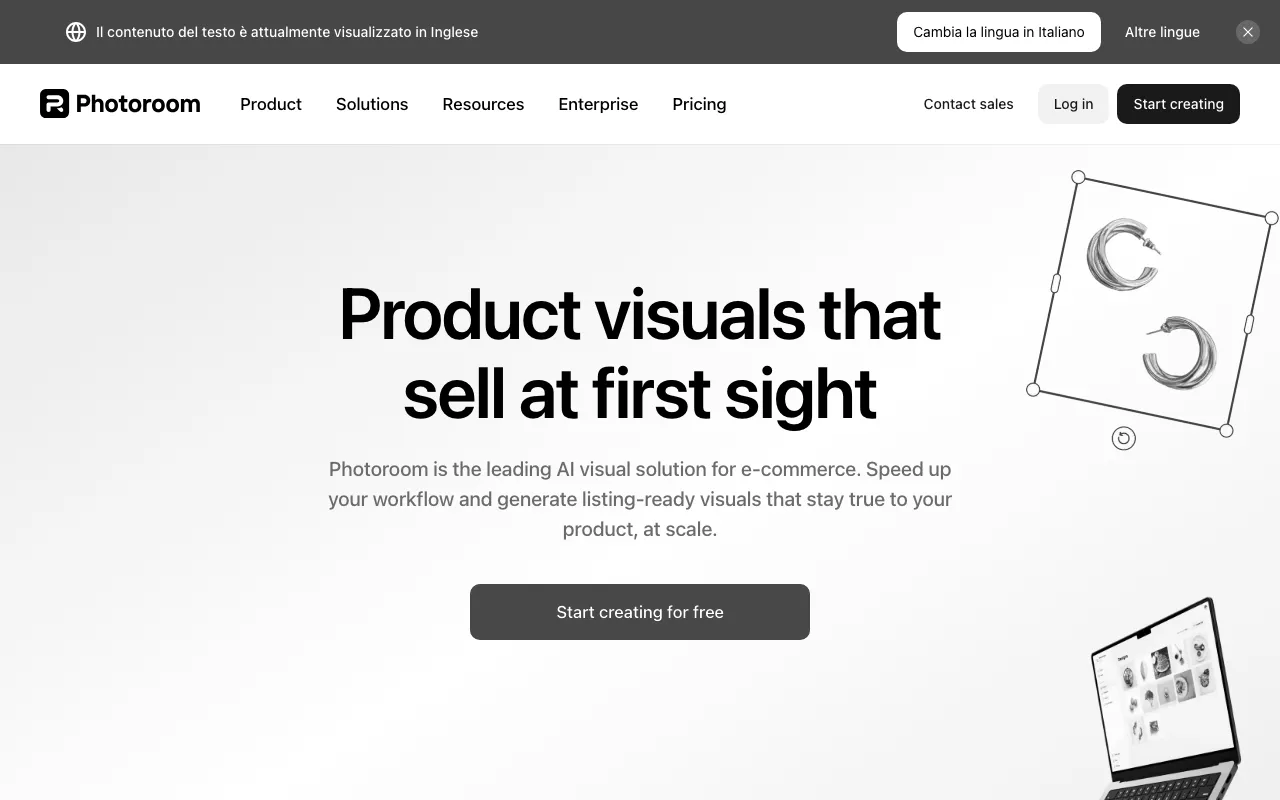 Anteprima di Photoroom, tool per rimuovere background