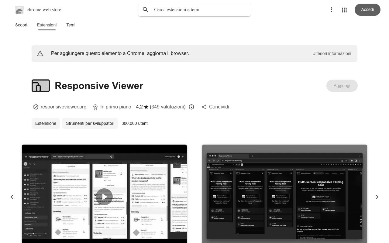 Anteprima di Plugin di Chrome per il responsive design