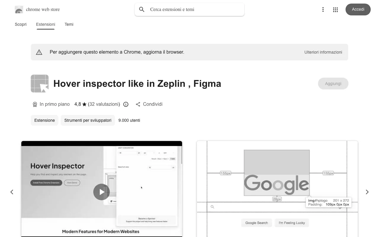 Anteprima di Plugin di Chrome per inspector design