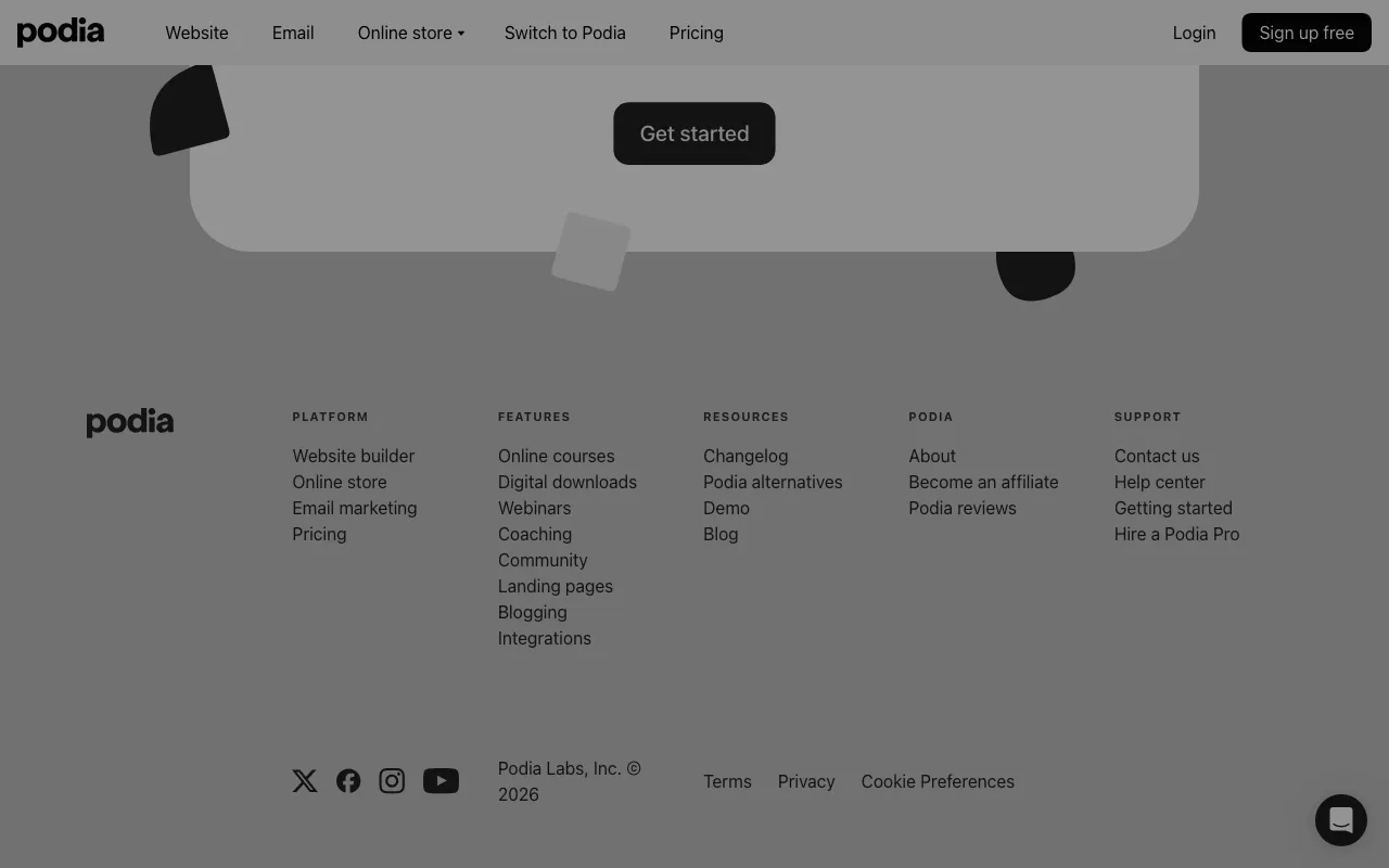 Anteprima di Podia, tool di creazione di piattaforme e-learning
