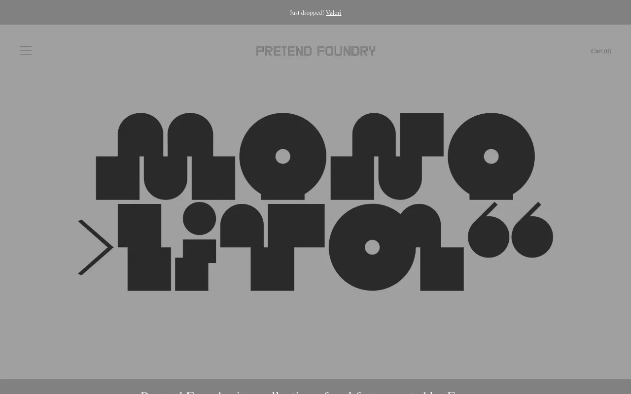 Anteprima di Pretend foundry, raccolta di font con font builder