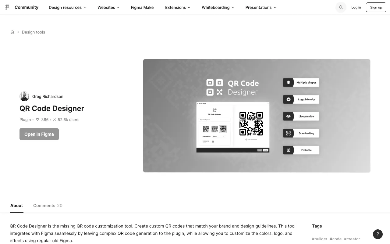 Anteprima di QR Code Designer, figma plugin