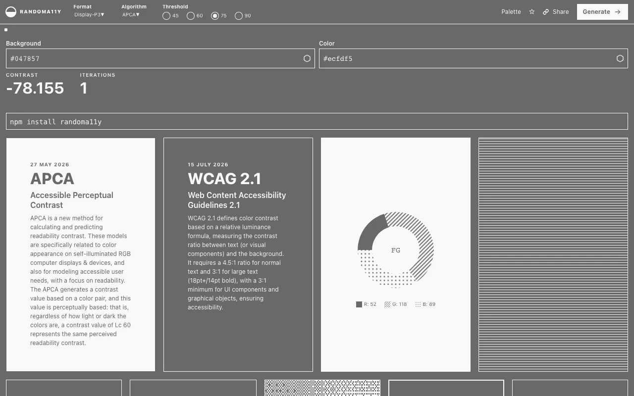 Anteprima di Randoma11y, color pairing generator