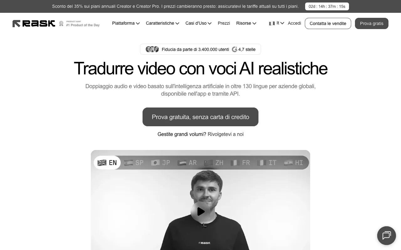 Anteprima di Rask.ai, strumento per tradurre video e audio con AI