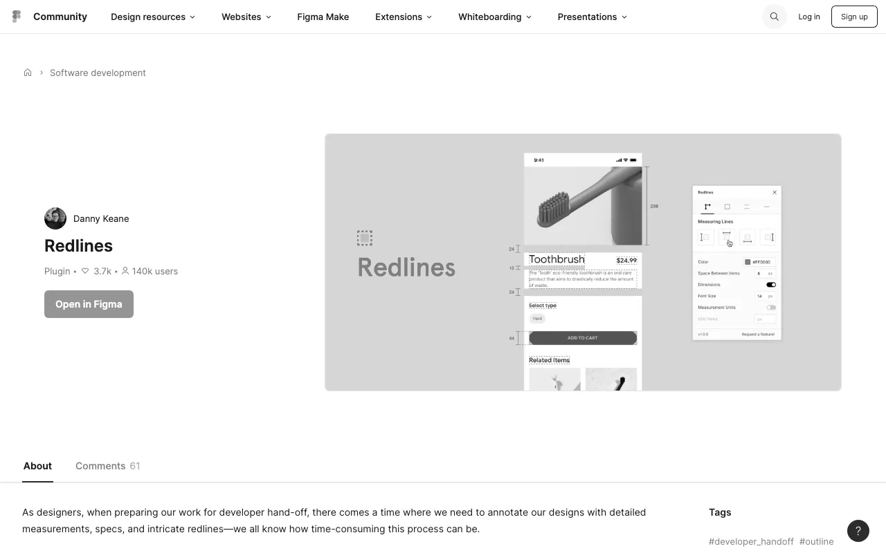 Anteprima di Redlines, plugin Figma