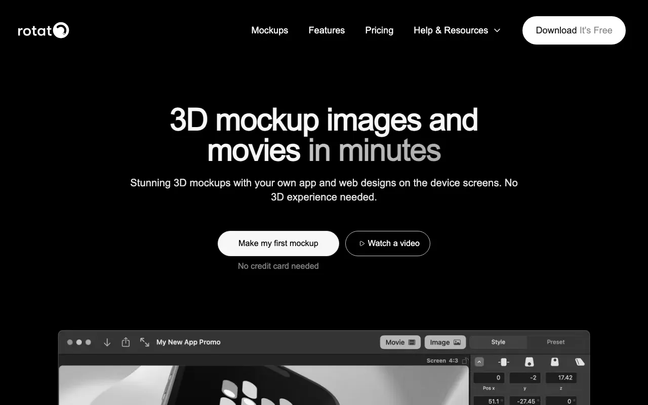 Anteprima di Rotato app, tool per creare mockup animati