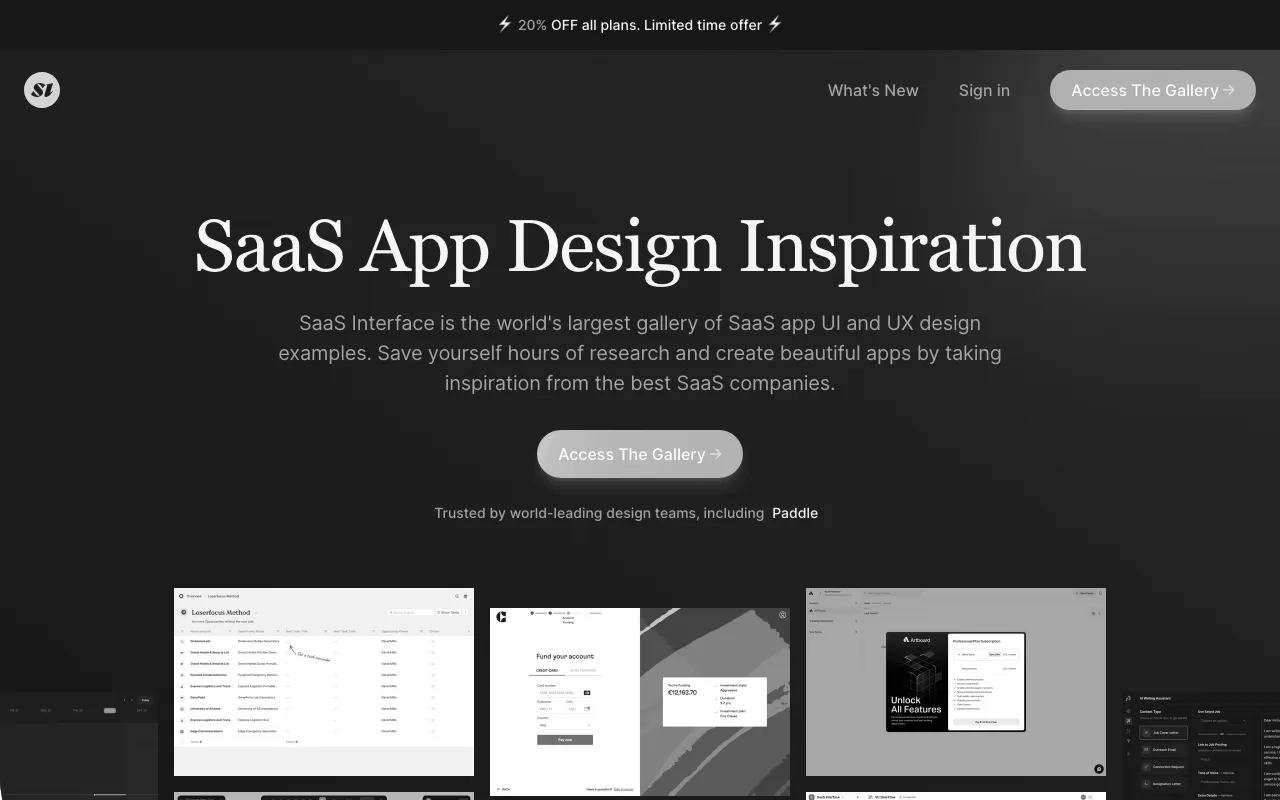 Anteprima di Saas Interface, raccolta di UI di Saas