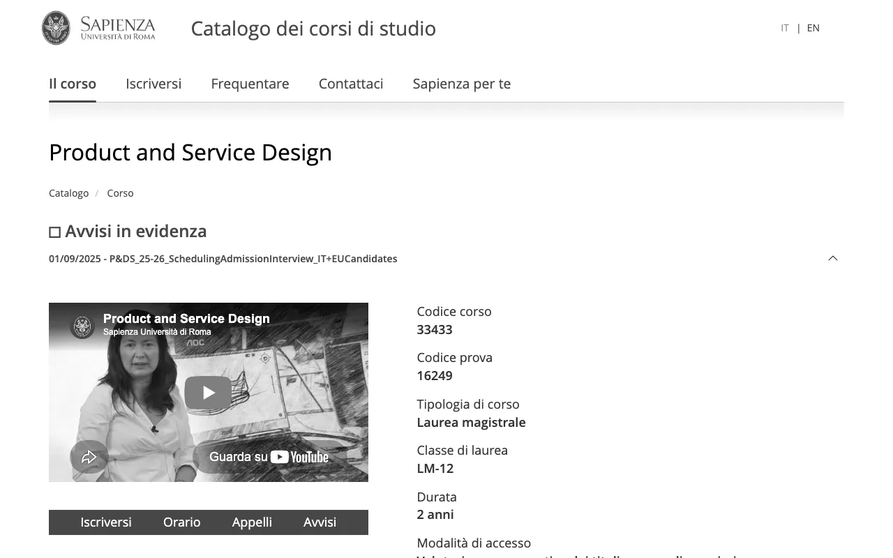 Anteprima di Sapienza Laurea Magistrale in product e service design