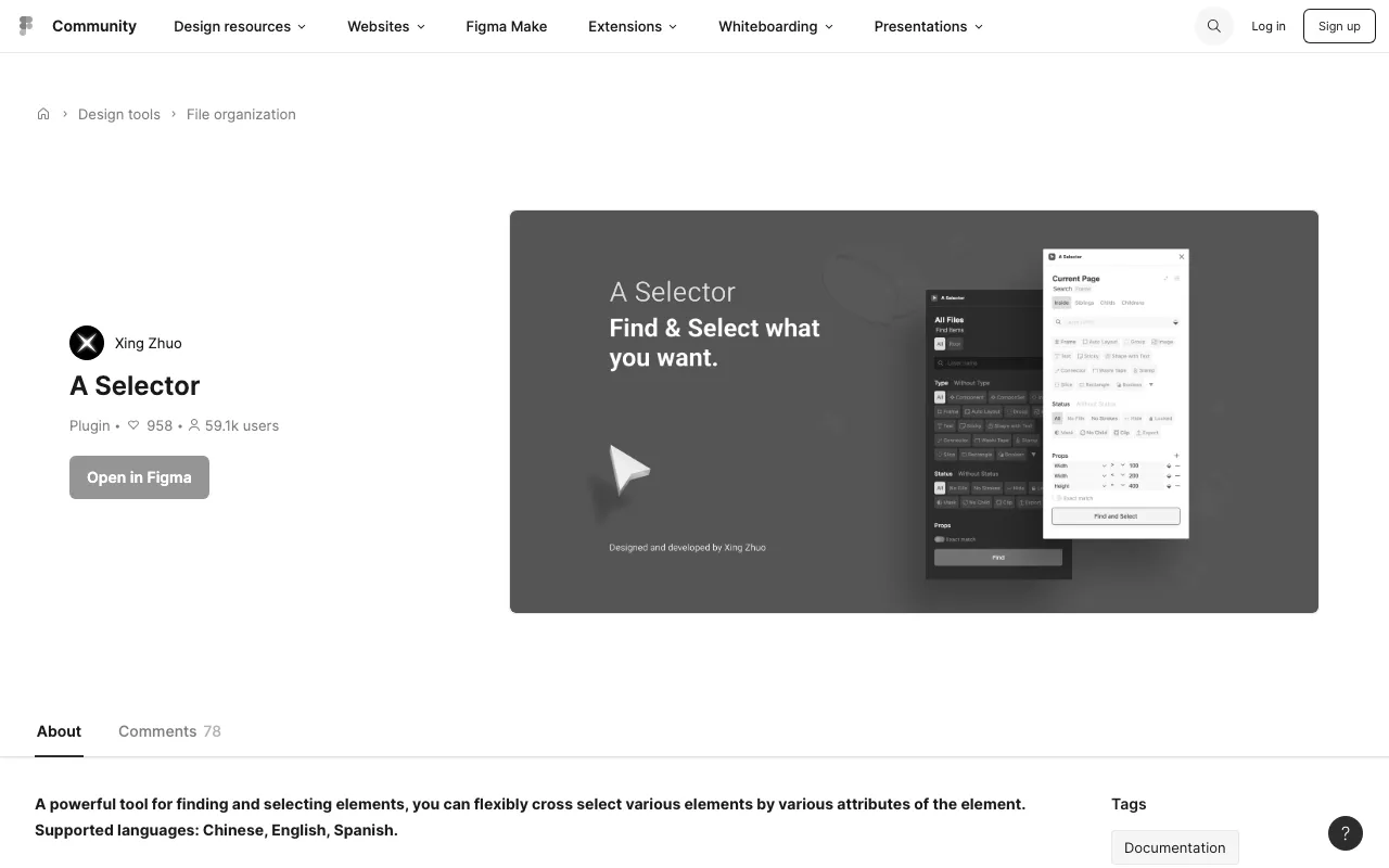 Anteprima di Selector, plugin Figma