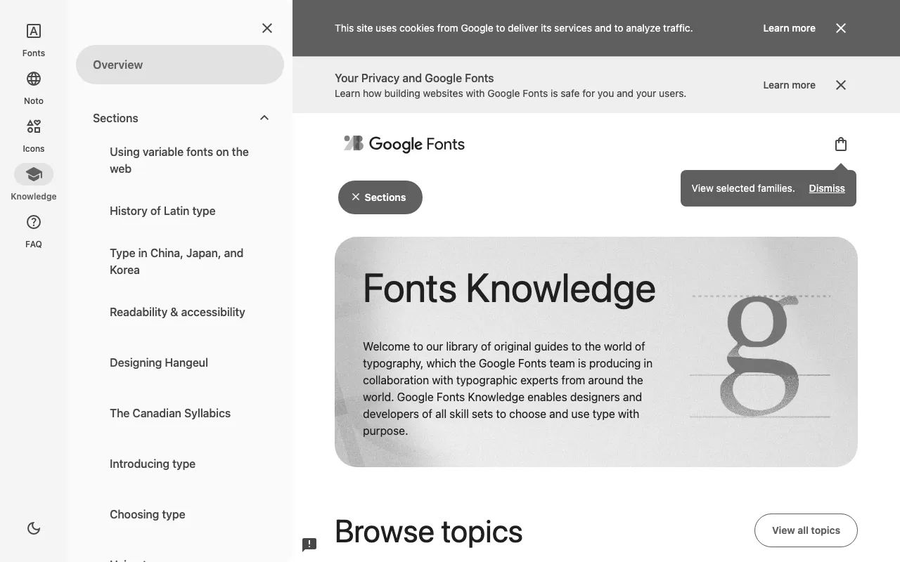 Anteprima di Google Fonts Knowledge