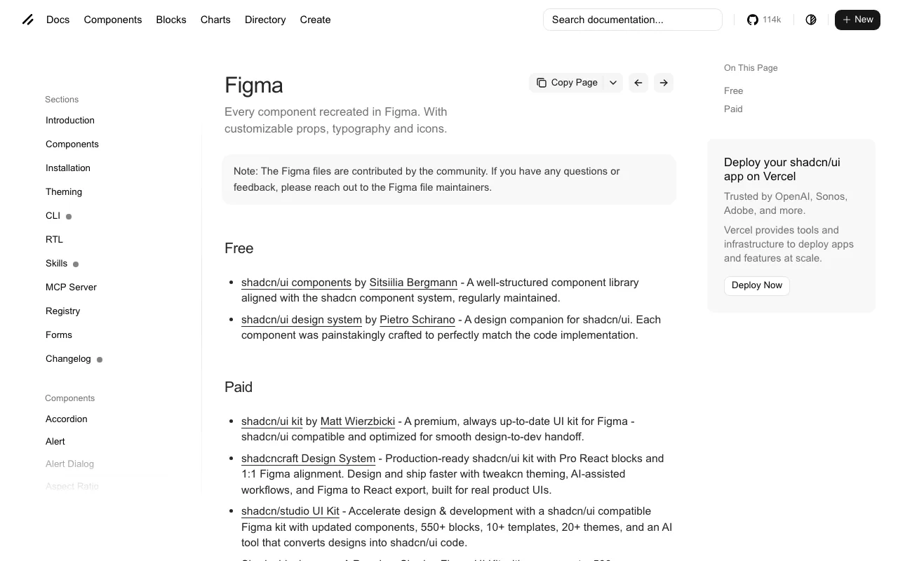 Anteprima di shadcn/ui Design System