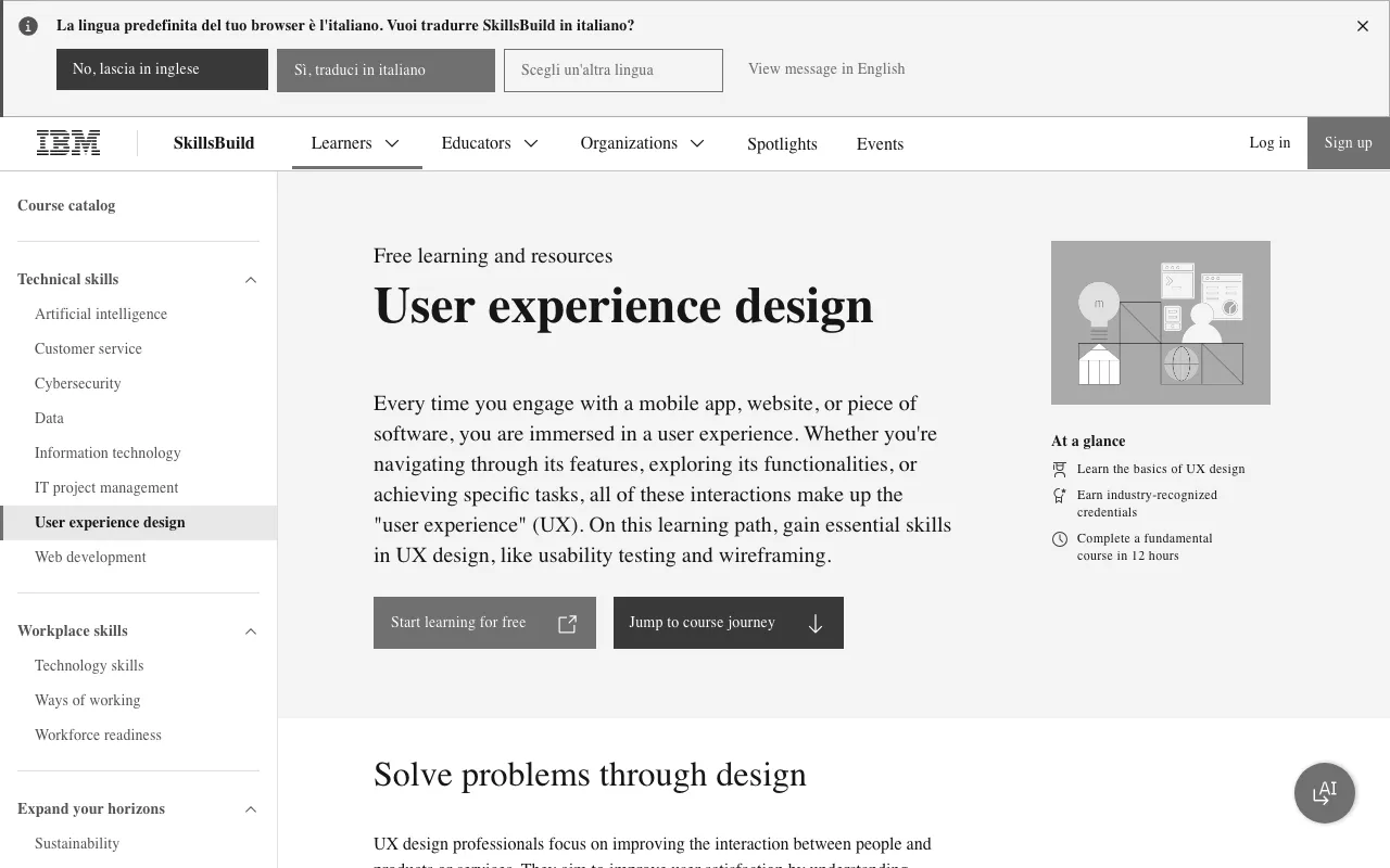 Anteprima di Skillsbuild, corso di user experience design di IBM