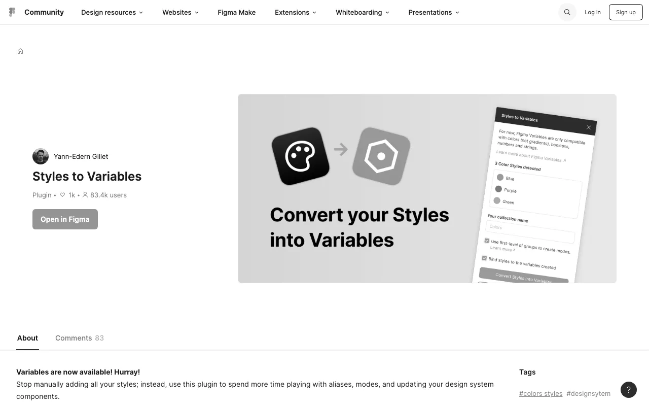Anteprima di Styles to variable, plugin figma
