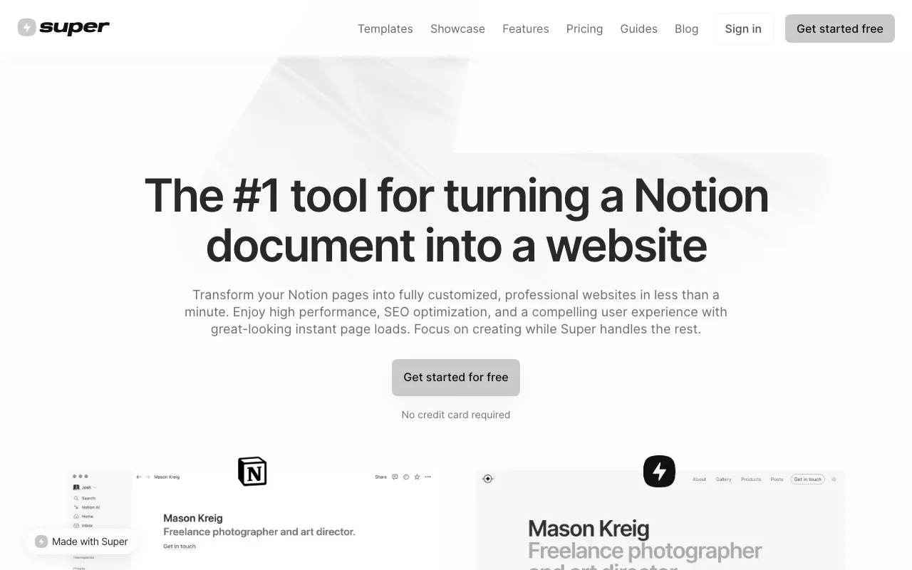 Anteprima di Super.so, trasforma pagine notion in siti web