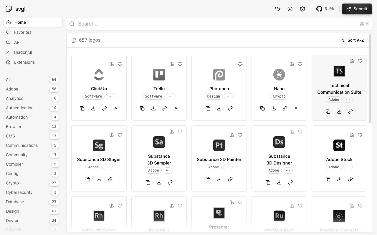 Anteprima di Svgl App, raccolta di svg