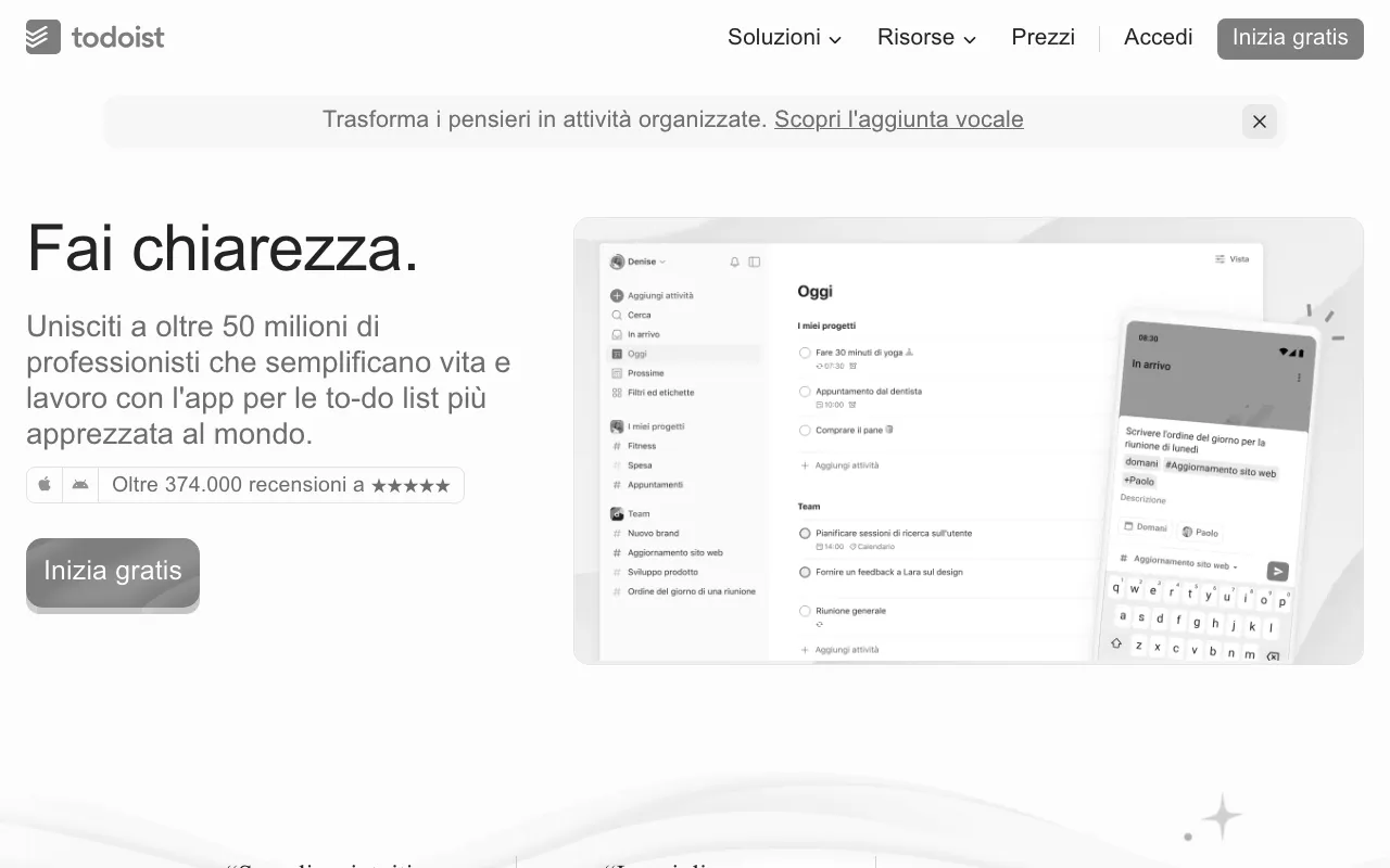 Anteprima di Todoist, tool per task management