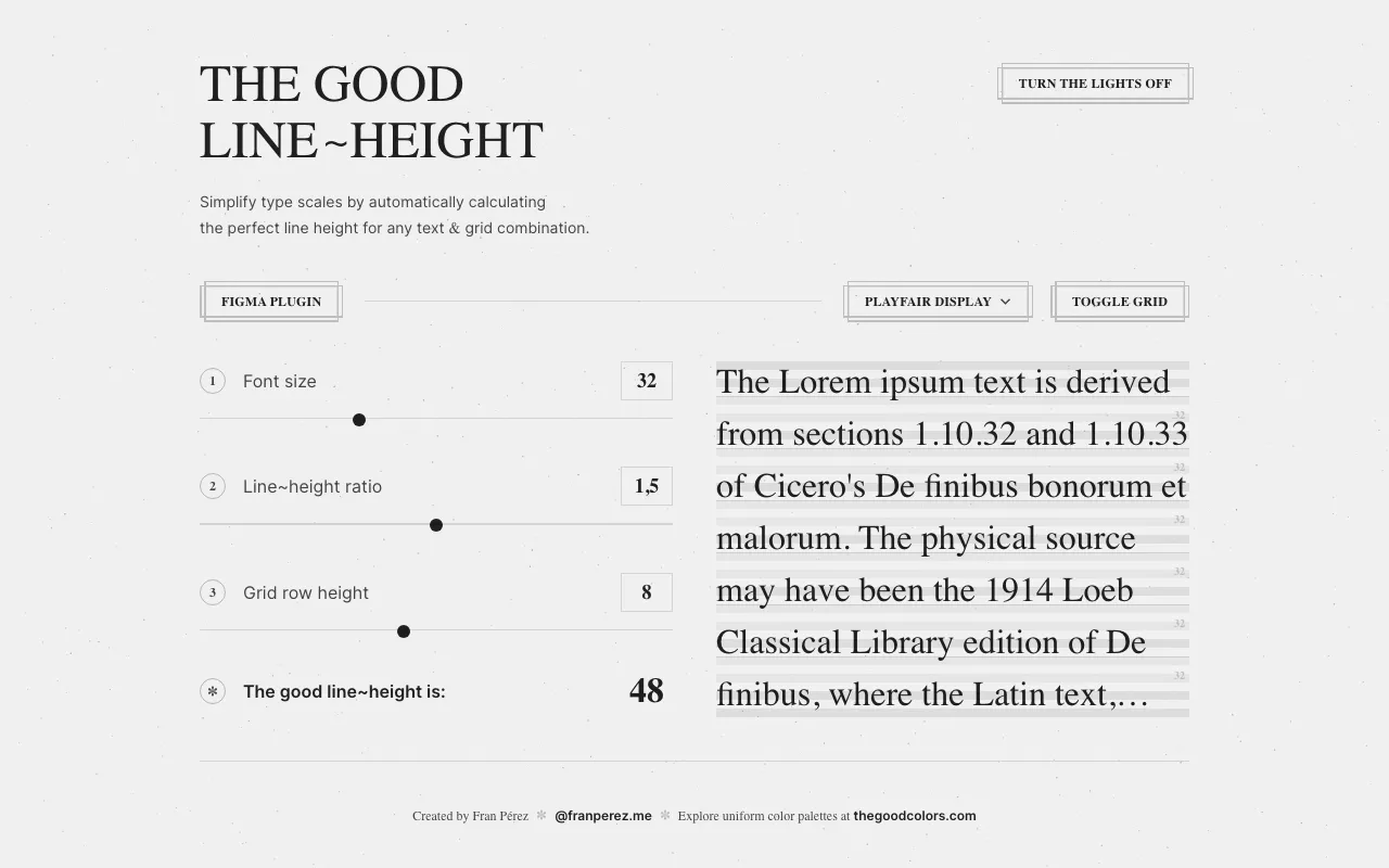 Anteprima di Tool online per individuare la line height perfetta di un font