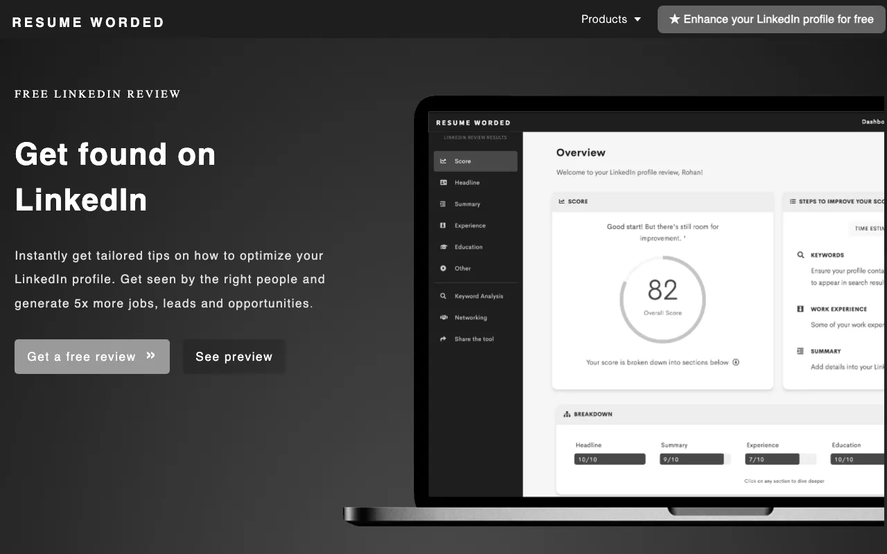 Anteprima di Tool per fare audit del proprio profilo LinkedIn